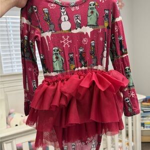 Red Long Sleeve Dress with Cartoon Characters